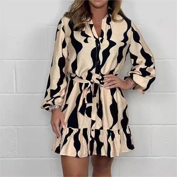 🌷Limited Time Offer 52% OFF🌷Casual Irregular Stripe Lapel Tie Waist Shirt Dress-5