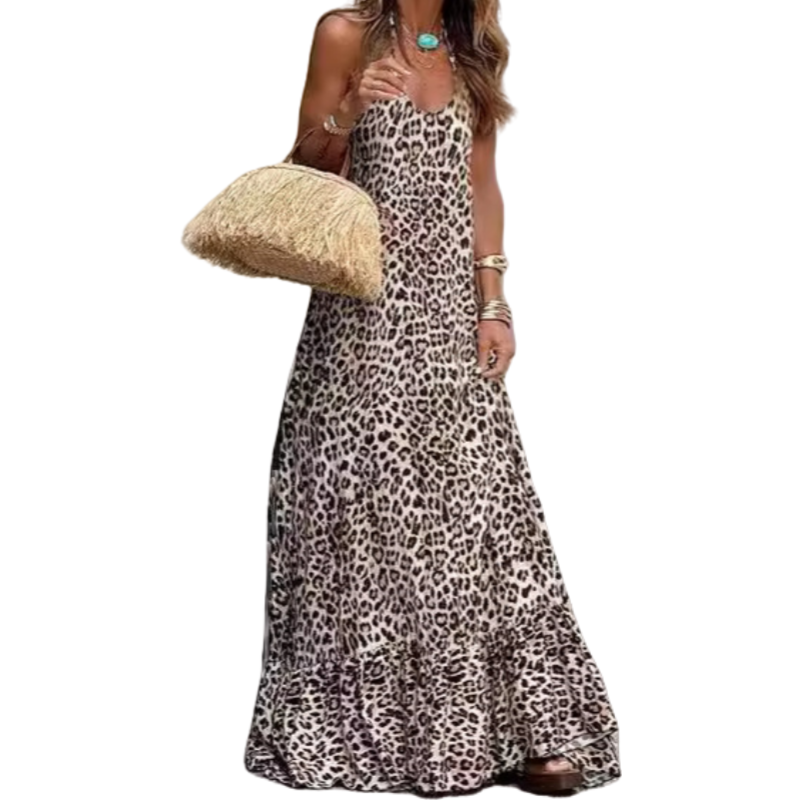 🔥2024 HOT SALE🔥Women’s Sexy Leopard Print Backless Halter Long Dress-6