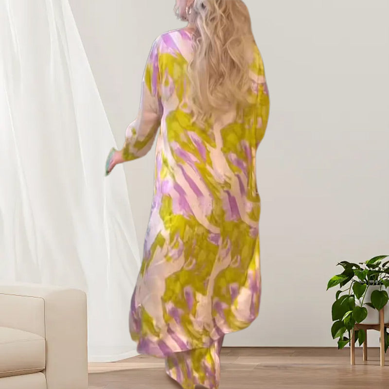 HOT SALE 49% OFF💖Printed Long Back-Hem Top Loose Pants 2 Piece Set-7