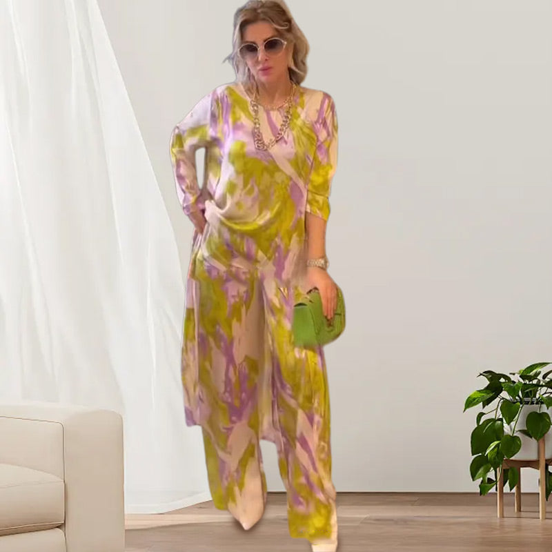 HOT SALE 49% OFF💖Printed Long Back-Hem Top Loose Pants 2 Piece Set-6