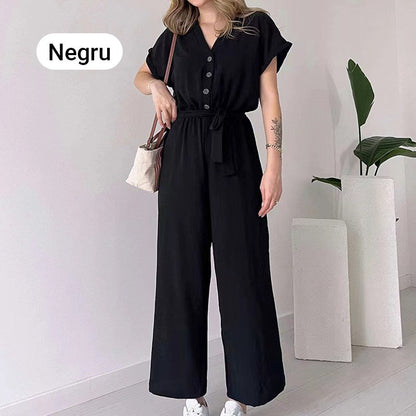 💖 Women's V-Neck Short-Sleeve Casual Jumpsuit