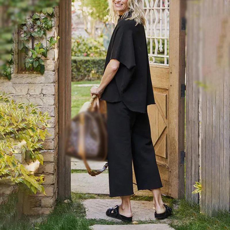 ⏳Limited Sale 50% OFF🌸Women's 3/4 Sleeve Capelet Wide-Leg Pants Set-3