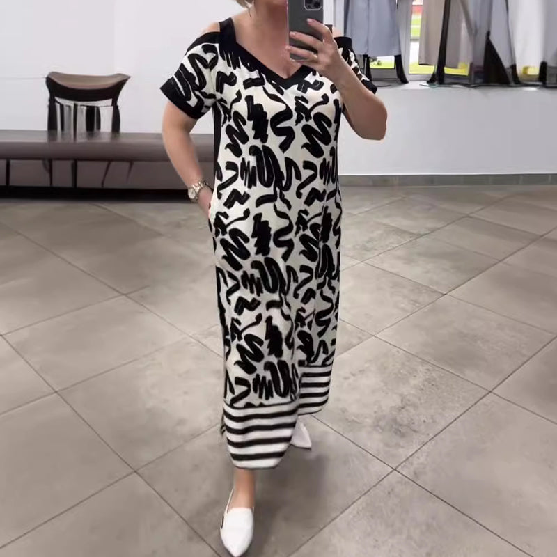 🌷Limited Time 52% OFF💞Shoulder V-Neck Fashionable Breathable Dress-4