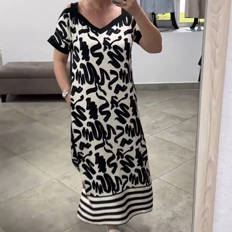🌷Limited Time 52% OFF💞Shoulder V-Neck Fashionable Breathable Dress-3