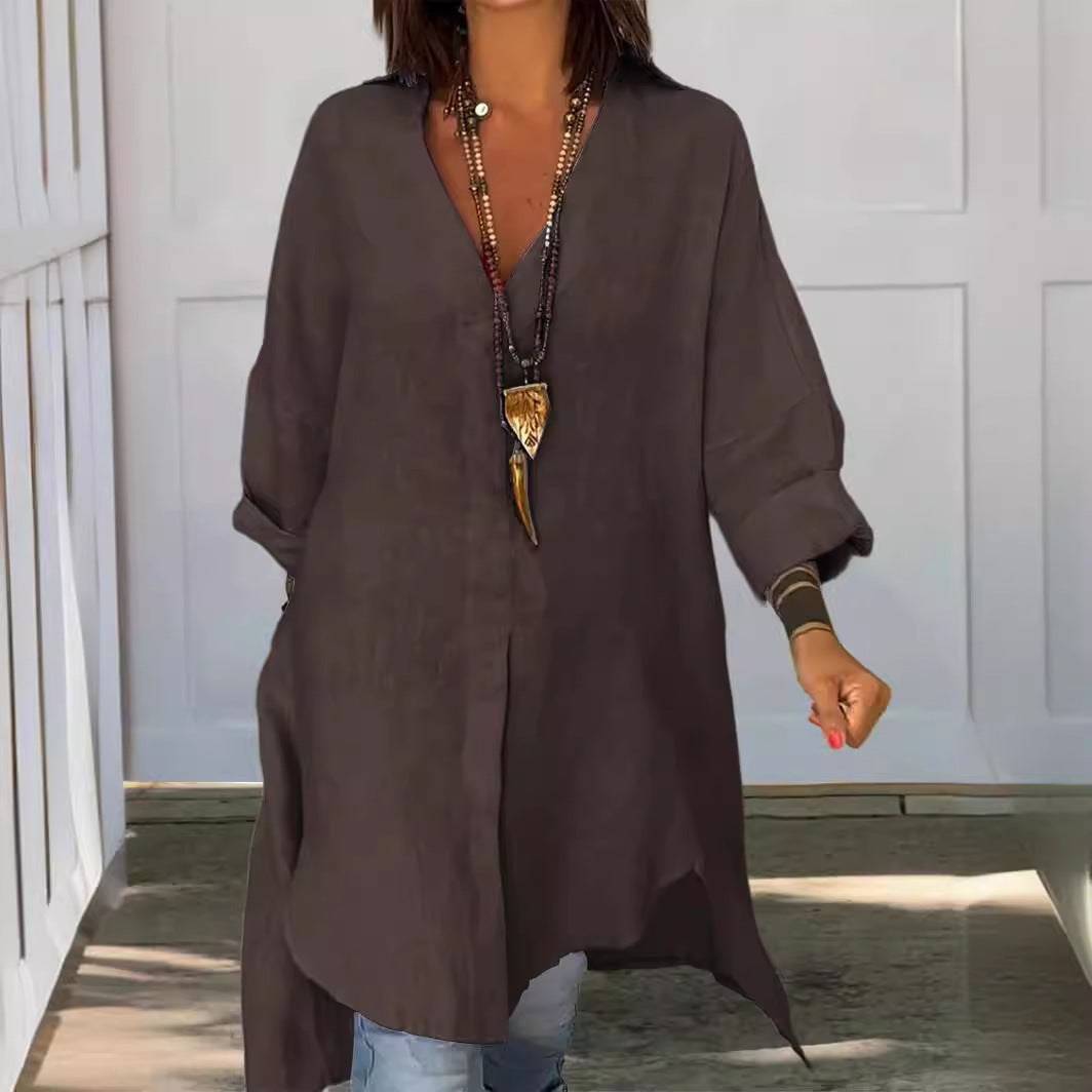 🌷Limited Time 50% OFF💞Summer Cotton Linen V-Neck Casual Shirt-1