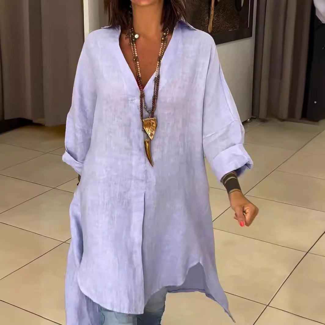 🌷Limited Time 50% OFF💞Summer Cotton Linen V-Neck Casual Shirt-4