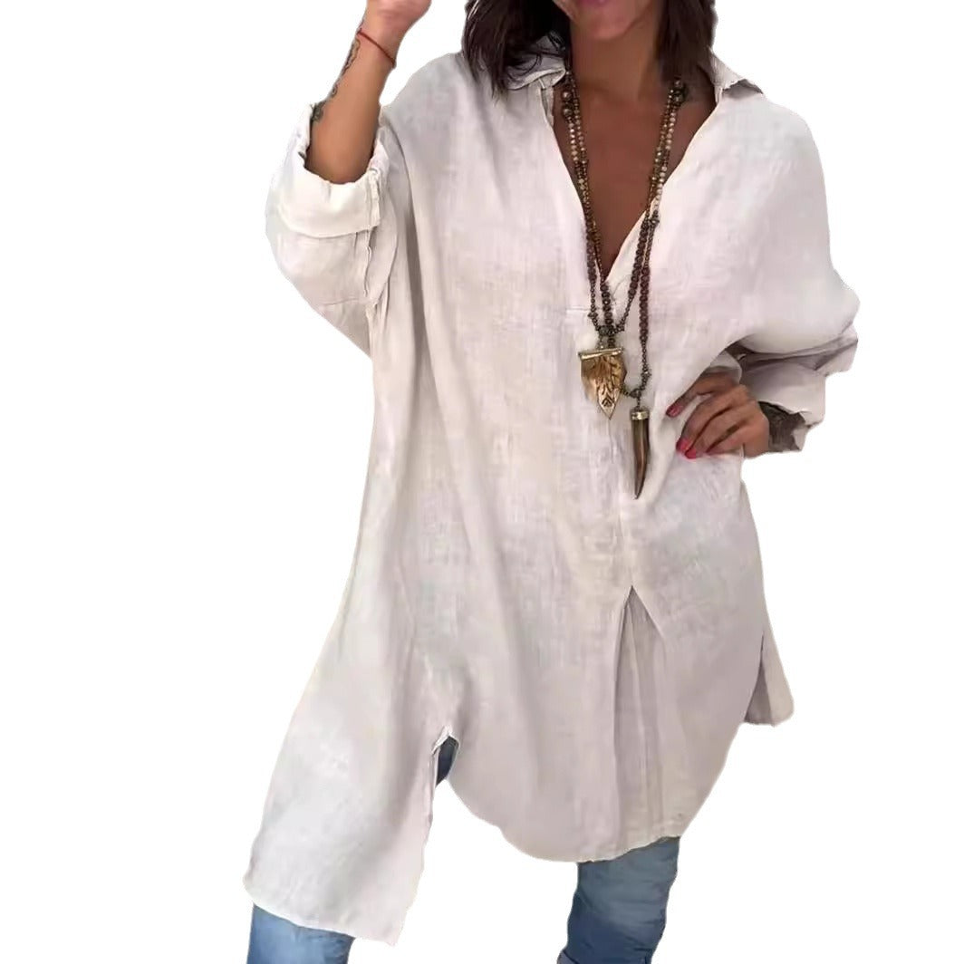 🌷Limited Time 50% OFF💞Summer Cotton Linen V-Neck Casual Shirt-5