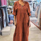 🌷Limited Time 58% OFF💞Women’s Tiered V-Neck Solid Half-Sleeve Long Dress-2