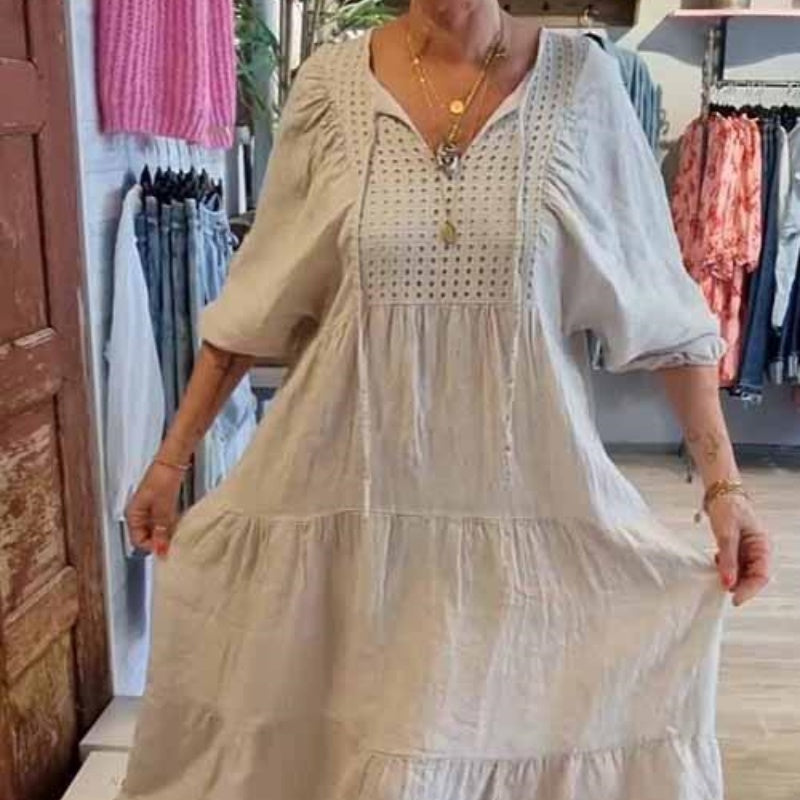 🌷Limited Time 58% OFF💞Women’s Tiered V-Neck Solid Half-Sleeve Long Dress-5