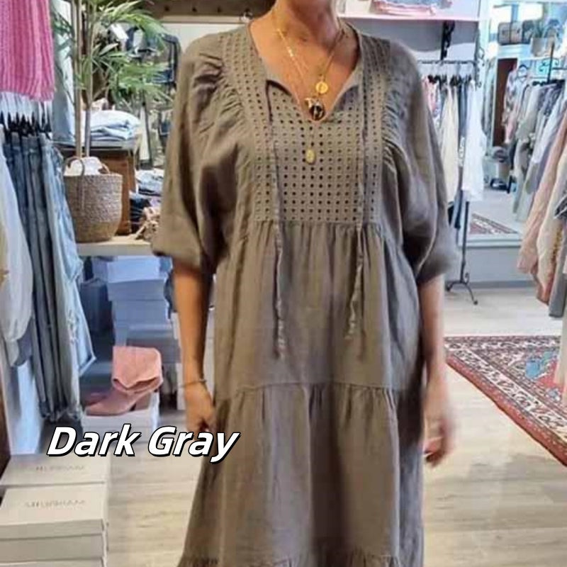 🌷Limited Time 58% OFF💞Women’s Tiered V-Neck Solid Half-Sleeve Long Dress-7