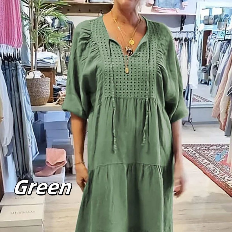 🌷Limited Time 58% OFF💞Women’s Tiered V-Neck Solid Half-Sleeve Long Dress-10