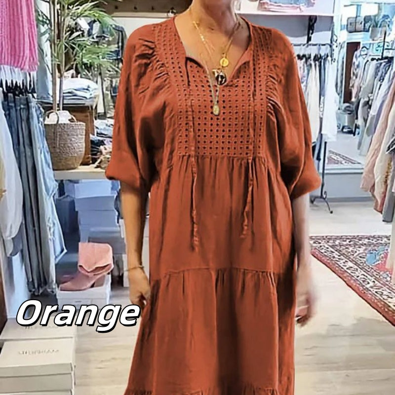 🌷Limited Time 58% OFF💞Women’s Tiered V-Neck Solid Half-Sleeve Long Dress-11