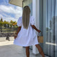🌷Limited Time 57% OFF💞💕 Classy & Comfortable: Women’s Trendy Solid Color Bow Tie Front Puff Sleeve Dress-6
