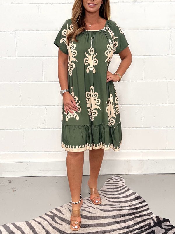 🌷Limited Time 43% OFF💞Geometric Pattern Multi Print Square Neck Dress🌸-1