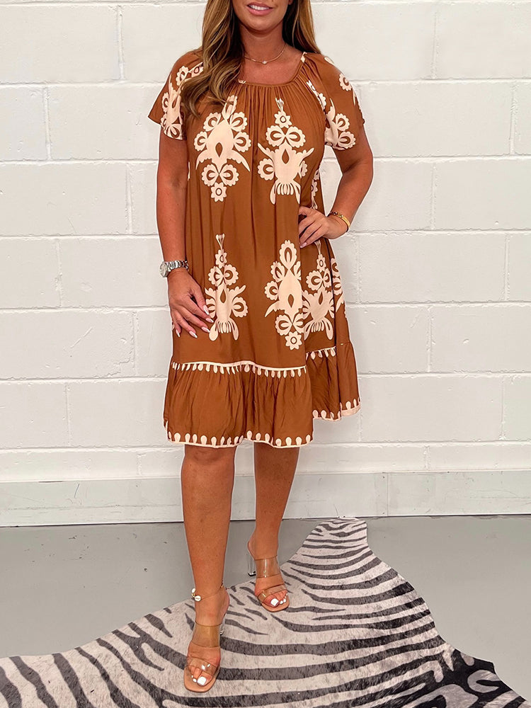 🌷Limited Time 43% OFF💞Geometric Pattern Multi Print Square Neck Dress🌸-3