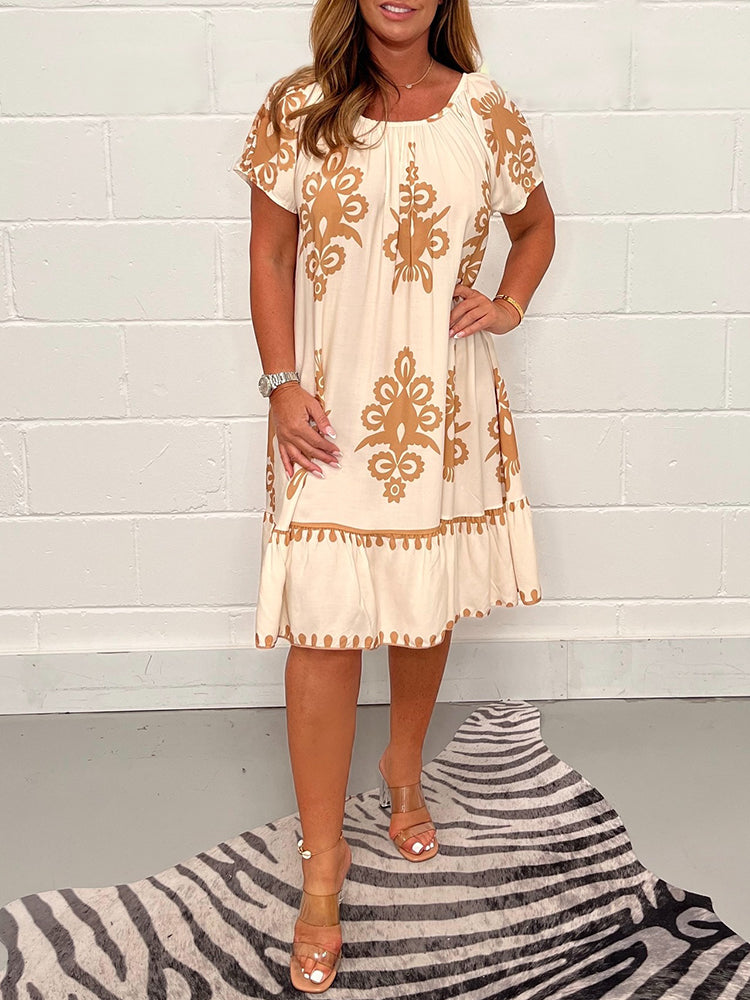 🌷Limited Time 43% OFF💞Geometric Pattern Multi Print Square Neck Dress🌸-2