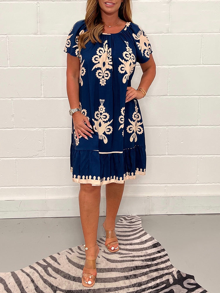 🌷Limited Time 43% OFF💞Geometric Pattern Multi Print Square Neck Dress🌸-5
