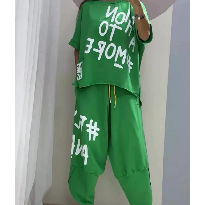 ✨New Arrival✨Women’s Casual Loose Fit Two-Piece T-Shirt & Pants Set-5