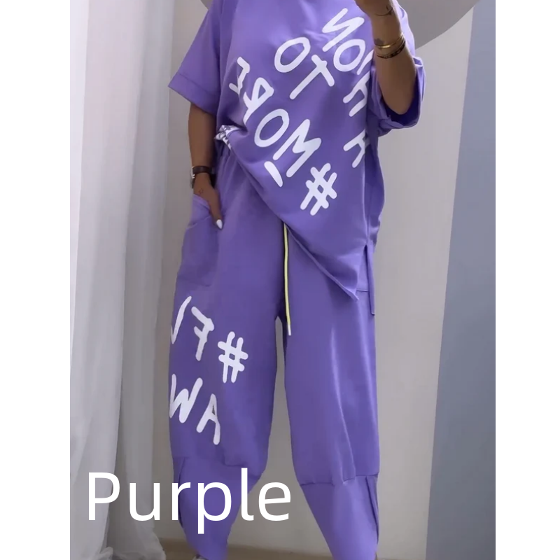 ✨New Arrival✨Women’s Casual Loose Fit Two-Piece T-Shirt & Pants Set-7