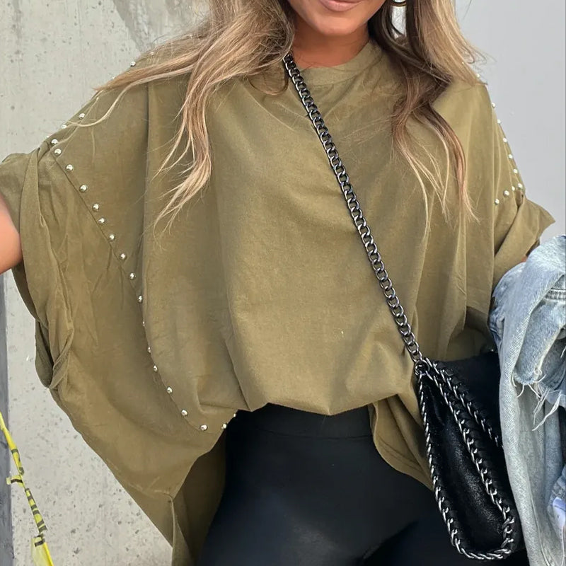 🔥HOT SALE🔥--Three-Quarter Sleeve T-Shirt, Decorated with Rivets-10