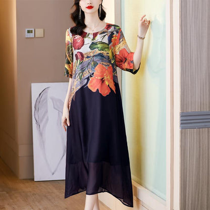 💃2025 Neuankömmling Vorverkaufs-Women's Elegant Flowy Blumendruck Plus-Size-Kleid