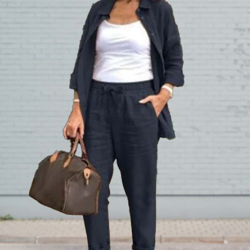 🍁Autumn New Releases🍁Women's cotton linen long sleeve blouse and pants set-7