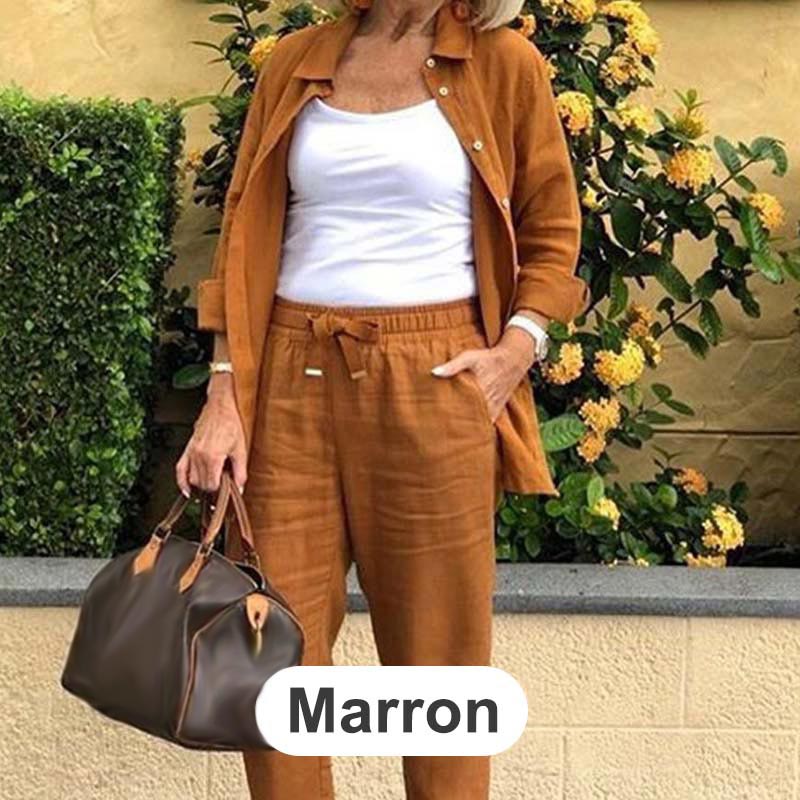 🍁Autumn New Releases🍁Women's cotton linen long sleeve blouse and pants set-12