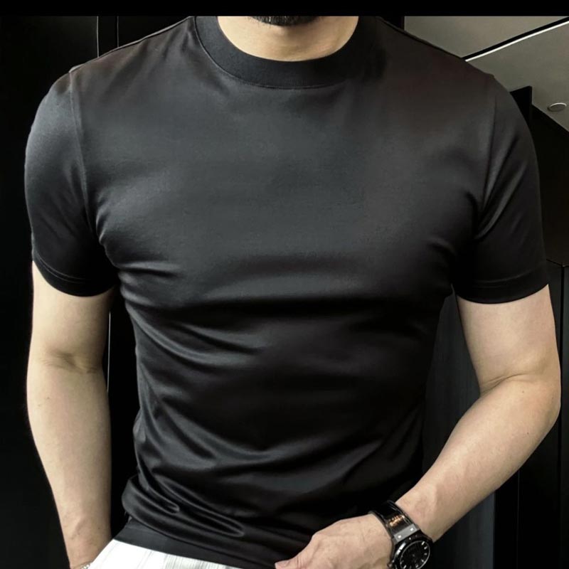 Men's Mercerized Breathable Ice Silk Short-sleeve T-shirt-2