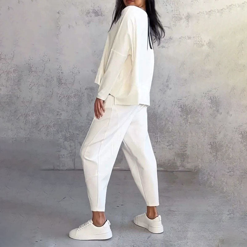 🌷Limited time sale💞 Round-Neck Long-Sleeved Top ＆ Pants 2-Piece Set-3