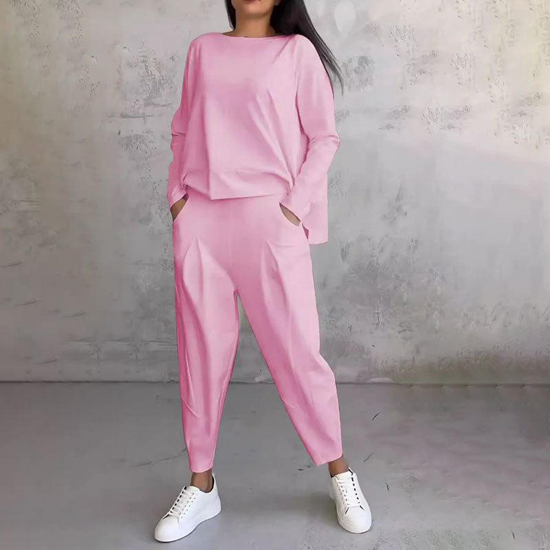 🌷Limited time sale💞 Round-Neck Long-Sleeved Top ＆ Pants 2-Piece Set-4