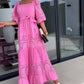🔥2024 HOT SALE🔥💕Women’s Trendy Patchwork Tie Waist Square Neck Long Dress-3