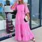 🔥2024 HOT SALE🔥💕Women’s Trendy Patchwork Tie Waist Square Neck Long Dress-11