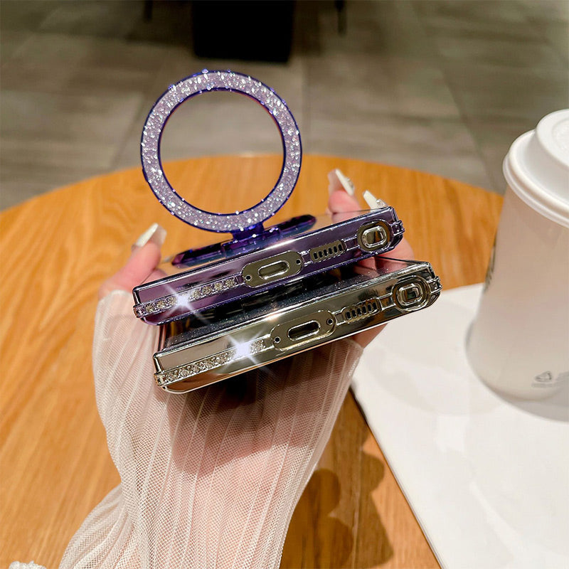 Gradient Glitter Magnetic Phone Case with Mirror for Samsung S24/23/22-5