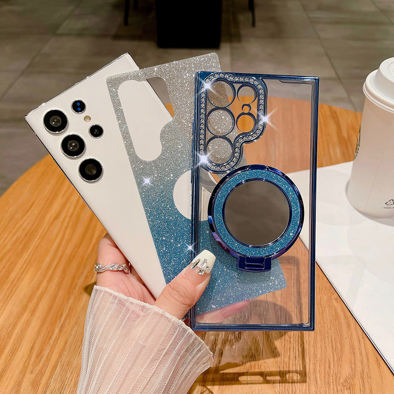 Gradient Glitter Magnetic Phone Case with Mirror for Samsung S24/23/22-3