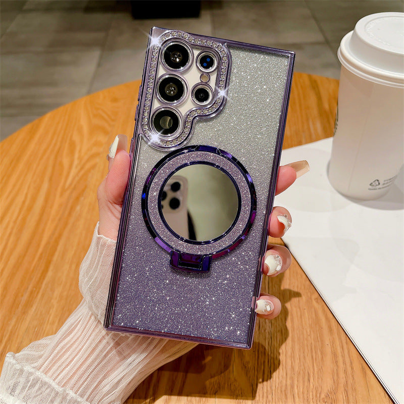 Gradient Glitter Magnetic Phone Case with Mirror for Samsung S24/23/22-7