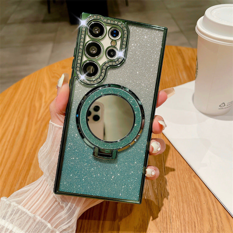 Gradient Glitter Magnetic Phone Case with Mirror for Samsung S24/23/22-10
