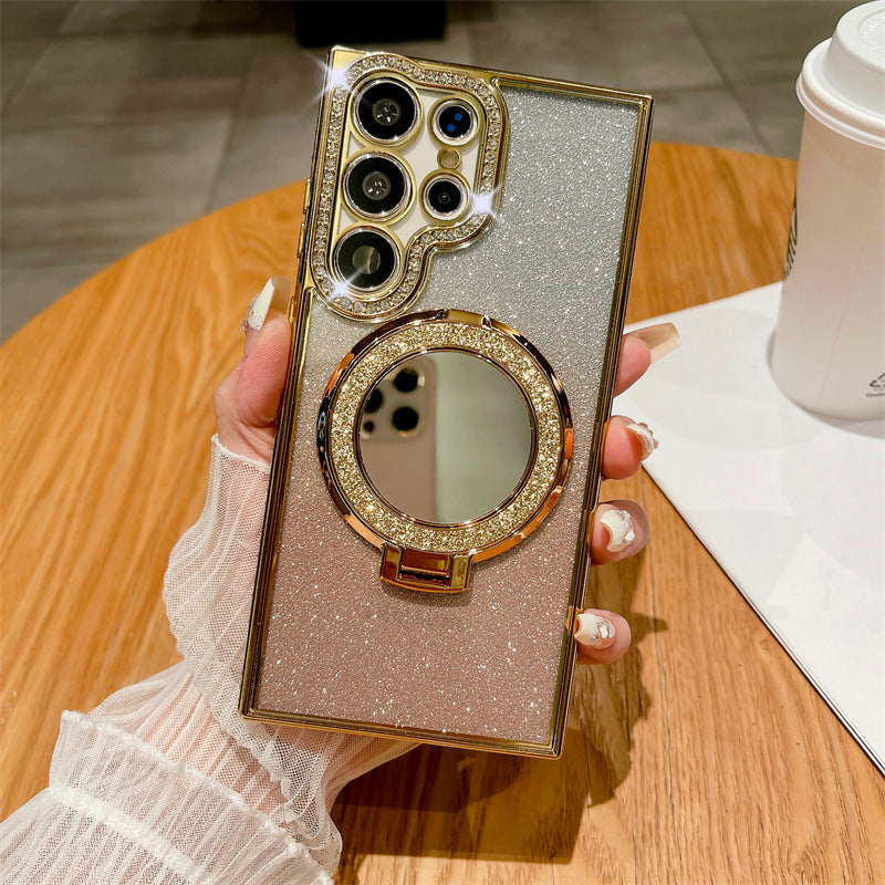 Gradient Glitter Magnetic Phone Case with Mirror for Samsung S24/23/22-12