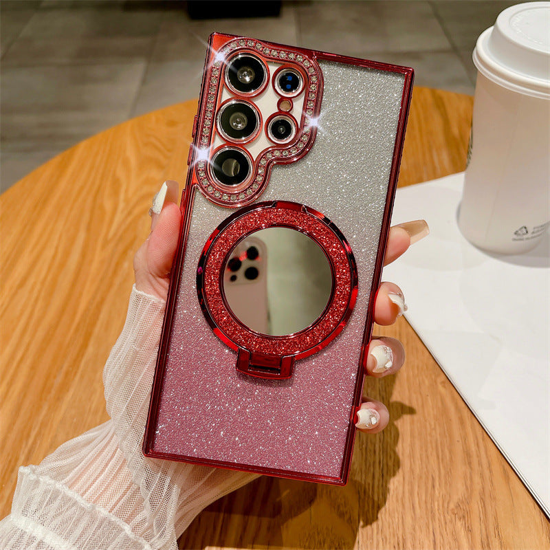 Gradient Glitter Magnetic Phone Case with Mirror for Samsung S24/23/22-11