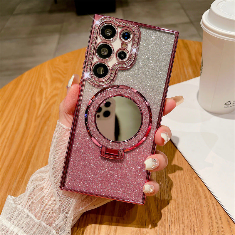 Gradient Glitter Magnetic Phone Case with Mirror for Samsung S24/23/22-13