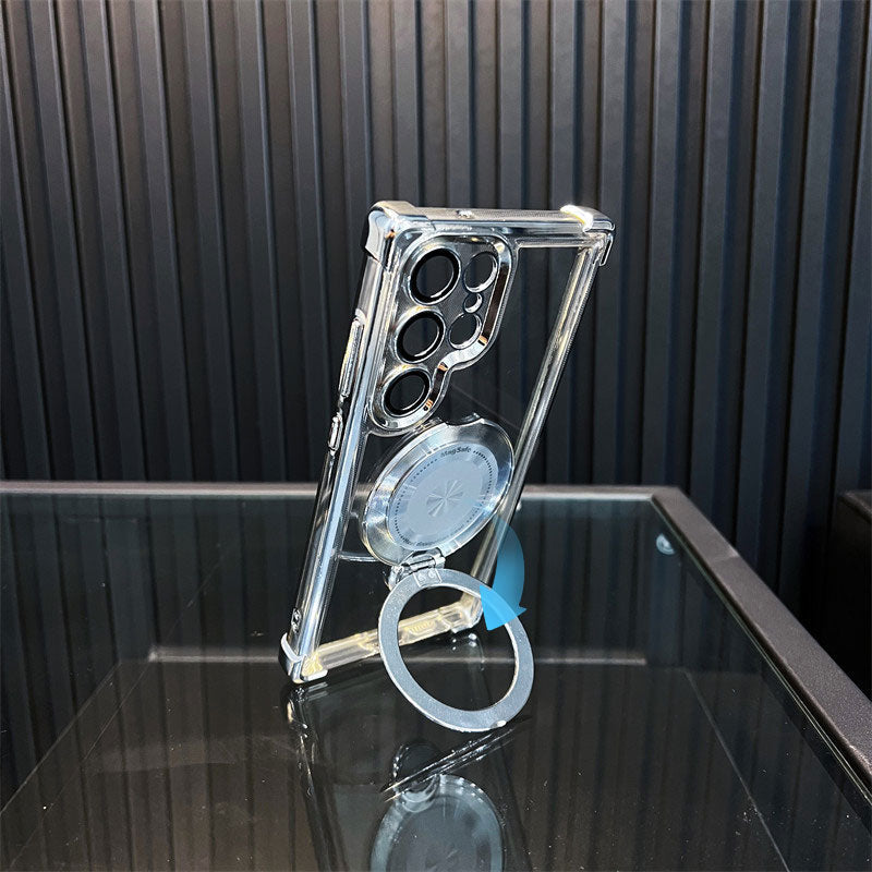 Transparent Anti-Drop Phone Case with Rotating Stand for Galaxy Series-6