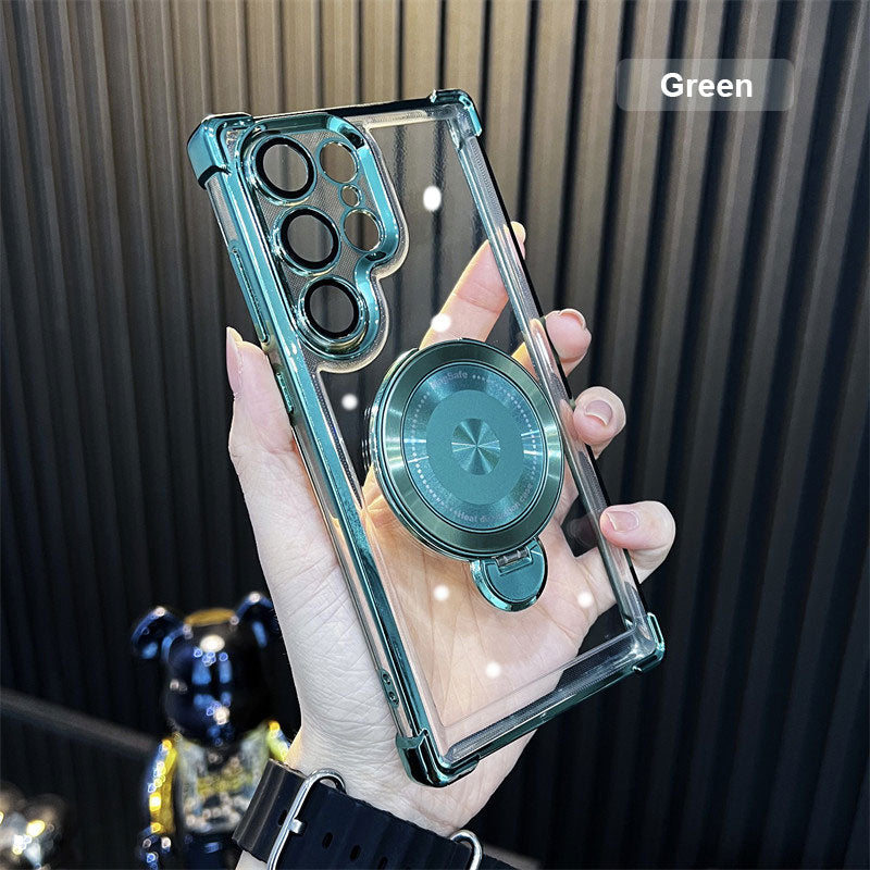 Transparent Anti-Drop Phone Case with Rotating Stand for Galaxy Series-9