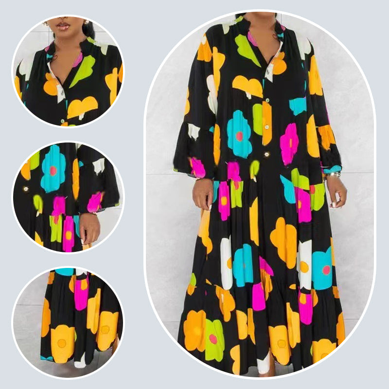 🌸Flower skirt-57% OFF🌸Retro Loose Long-Sleeved Pleated Long Dress-5