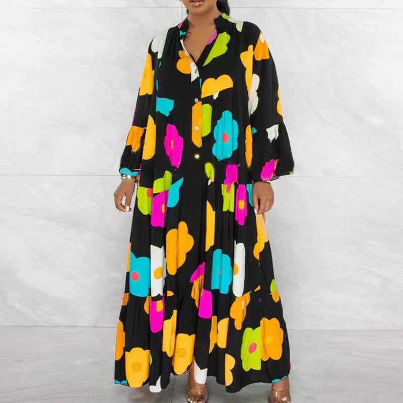 🌸Flower skirt-57% OFF🌸Retro Loose Long-Sleeved Pleated Long Dress-2