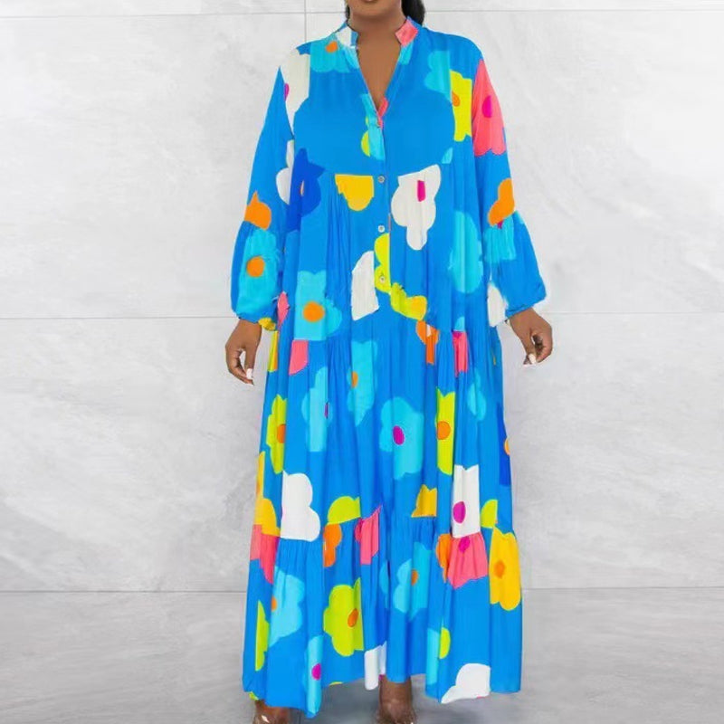 🌸Flower skirt-57% OFF🌸Retro Loose Long-Sleeved Pleated Long Dress-3