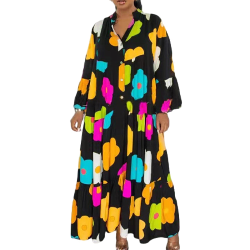 🌸Flower skirt-57% OFF🌸Retro Loose Long-Sleeved Pleated Long Dress-9