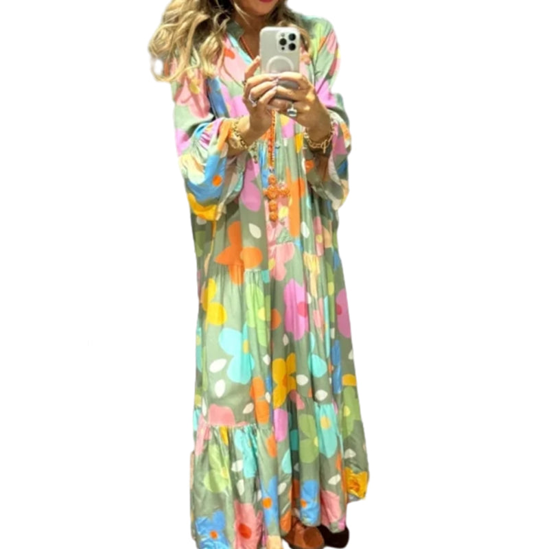 🌸Flower skirt-57% OFF🌸Retro Loose Long-Sleeved Pleated Long Dress-11