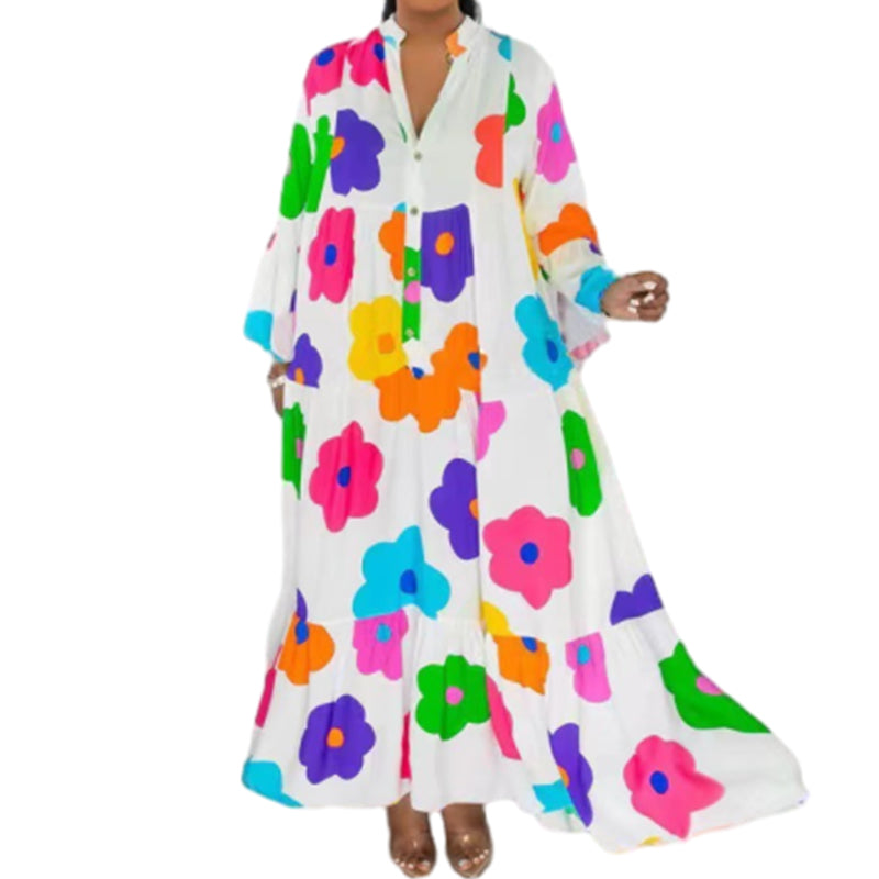 🌸Flower skirt-57% OFF🌸Retro Loose Long-Sleeved Pleated Long Dress-8