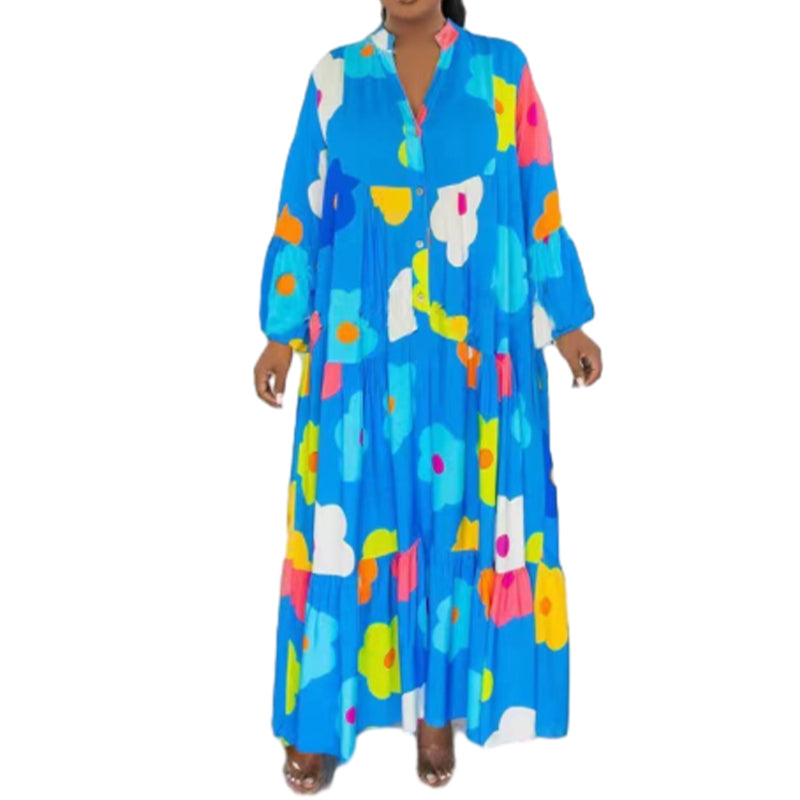 🌸Flower skirt-57% OFF🌸Retro Loose Long-Sleeved Pleated Long Dress-10