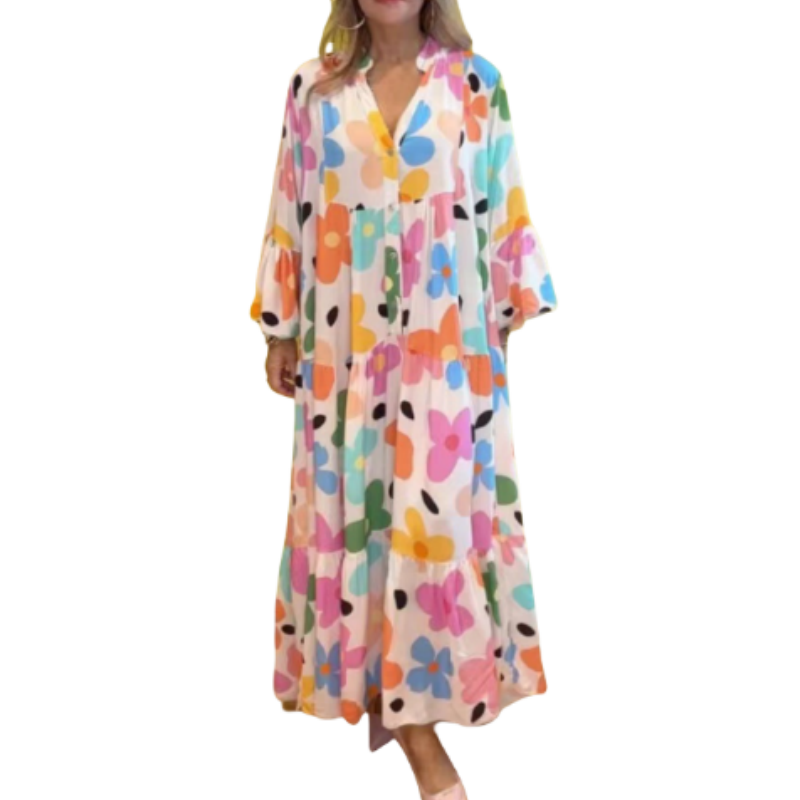 🌸Flower skirt-57% OFF🌸Retro Loose Long-Sleeved Pleated Long Dress-12
