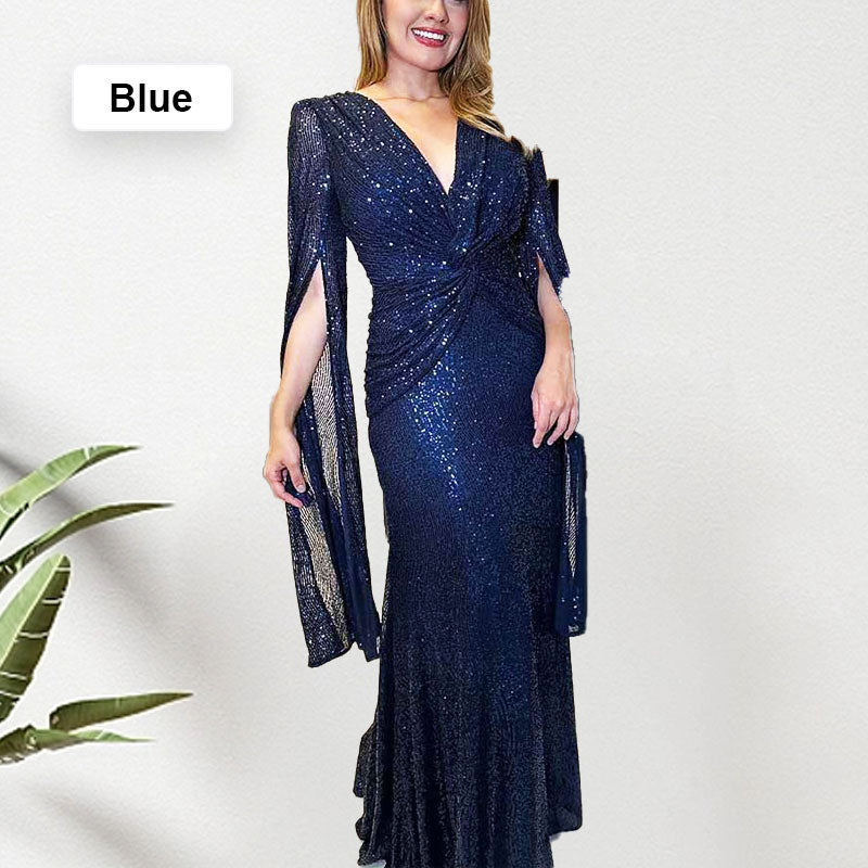 ✨New Arrival✨Sequined V-Neck Evening Dress with Pleated Hem-9